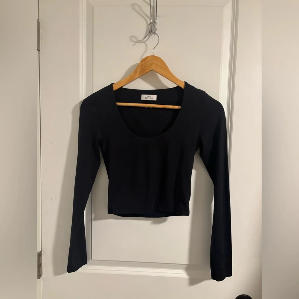 ARITZIA Babaton Contour Black Long Sleeve Cropped Bodycon Top Size Small